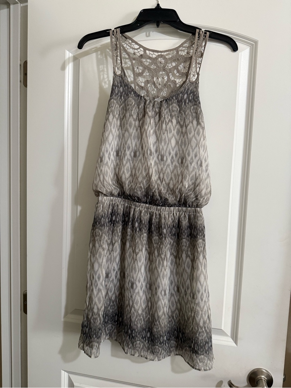 Express Sleeveless Crochet-Back Grey Ombre Dress